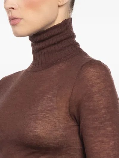 Sprwmn Turtleneck Long-sleeve Top In Brown