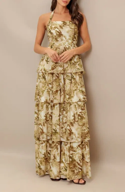 Flying Tomato Abstract Print Tiered Maxi Dress In Multi