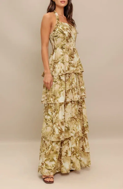 Flying Tomato Abstract Print Tiered Maxi Dress In Multi