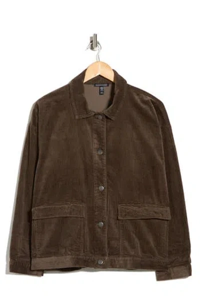 Eileen Fisher Organic Cotton Corduroy Classic Collar Jacket In Brown