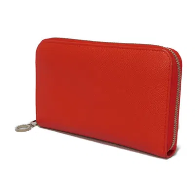 Pre-owned Bvlgari Red Color Leather Long Wallet (bi-fold) ()