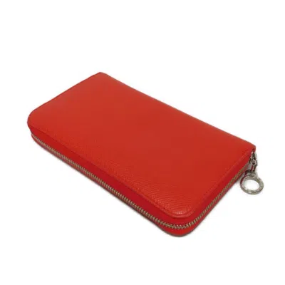 Pre-owned Bvlgari Red Color Leather Long Wallet (bi-fold) ()