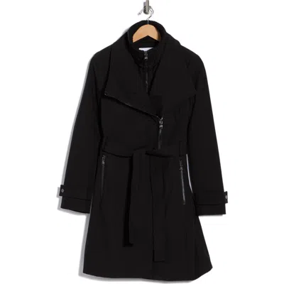 Calvin Klein Womens Wool Blend Belted Wrap Coat, Created For Macys In Black