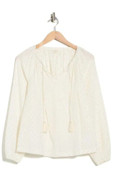 Lucky Brand Tassel Tie Neck Top In Neutral