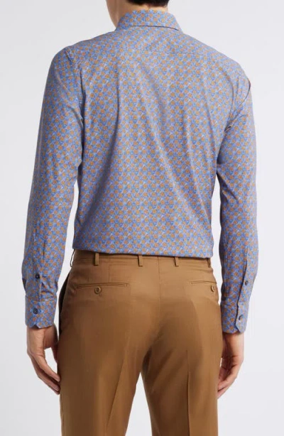 Zanella Flowers Floral Print Knit Nylon Blend Dress Shirt In Blue