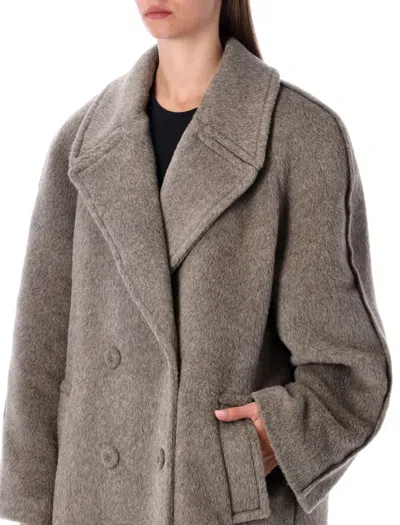 Acne Studios Double-breasted Grey Coat With Wide Notched Collar And Oversized Silhouette In Gray