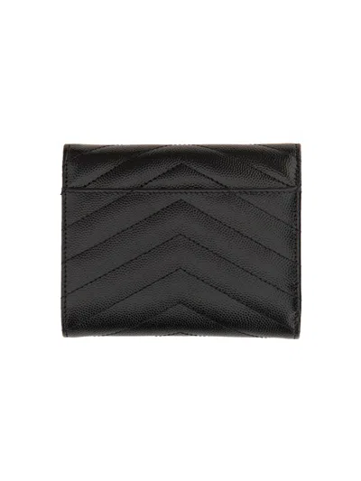 Saint Laurent "cassandras" Compact Tri-fold Wallet In Black