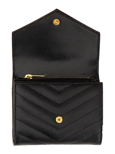 Saint Laurent "cassandras" Compact Tri-fold Wallet In Black