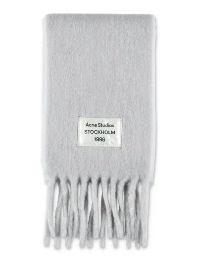 Acne Studios Soft Wool Scarf Fringed Edges In Gray