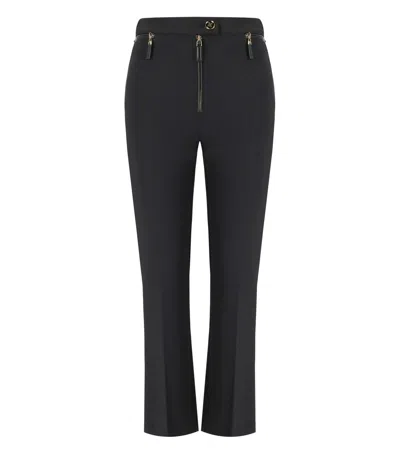 Elisabetta Franchi Straight-leg Cropped Crepe Pants With Gold Accents In Black