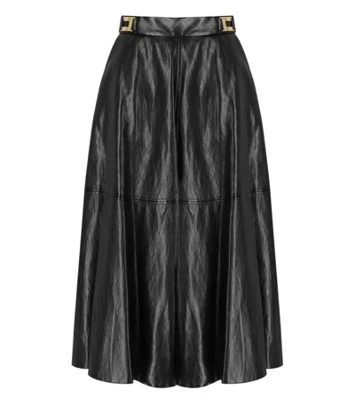Elisabetta Franchi Crackled Leather-effect Synthetic Maxi Skirt With Flared Hem In Black