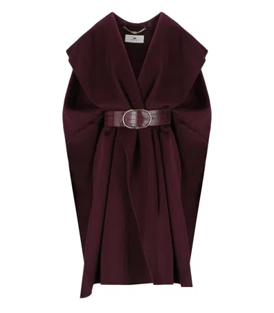 Elisabetta Franchi Double Wool Cape Capes Bordeaux In Red