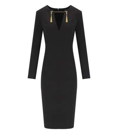 Elisabetta Franchi Light Crepe Dress With Black Jewel Chain In Black