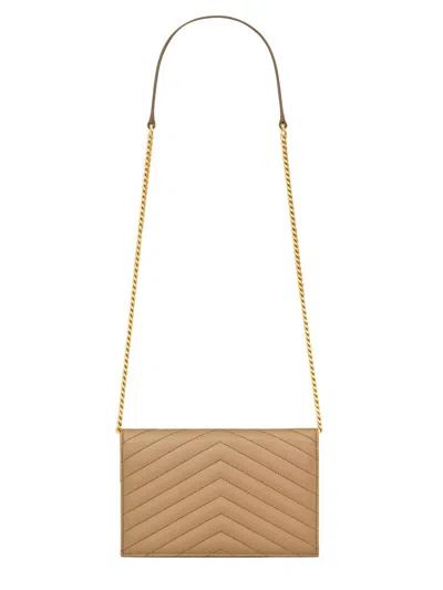 Saint Laurent Cassandre Envelope Chain Wallet In Lambskin In Neutral