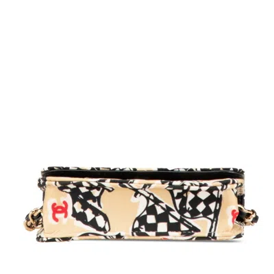 Pre-owned Chanel Beige Black Canvas Leather Shoulder Bag ()