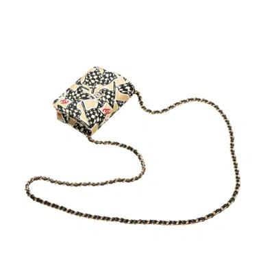 Pre-owned Chanel Beige Black Canvas Leather Shoulder Bag ()