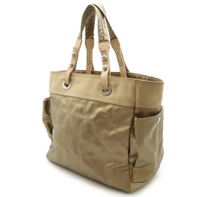 Pre-owned Chanel Beige Bronze Gold Coated Canvas Shoulder Bag Tote Bag ()