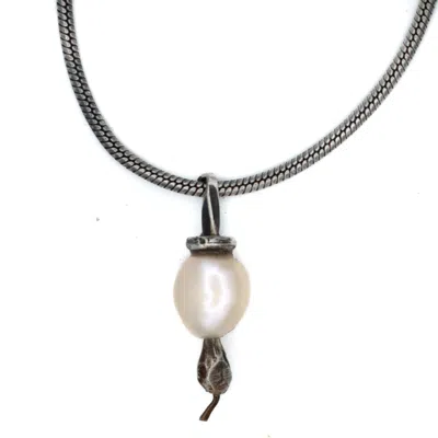 Lef Jewelry Men's Silver / White Snake Chain With White Pearl Snake Pendant In Multi