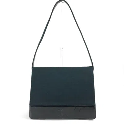Pre-owned Chanel Black Dark Green Jersey Shoulder Bag ()