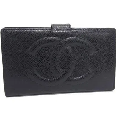 Pre-owned Chanel Black Grained Calfskin Long Wallet (bi-fold) ()