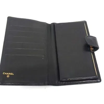 Pre-owned Chanel Black Grained Calfskin Long Wallet (bi-fold) ()