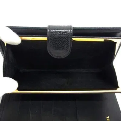 Pre-owned Chanel Black Grained Calfskin Long Wallet (bi-fold) ()