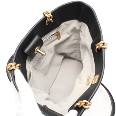Pre-owned Chanel Black Gray Multi-color Fabric Leather Tote Bag ()