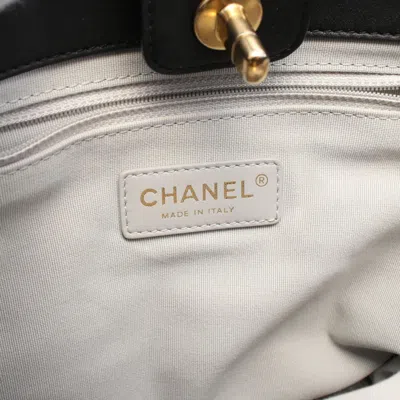 Pre-owned Chanel Black Gray Multi-color Fabric Leather Tote Bag ()