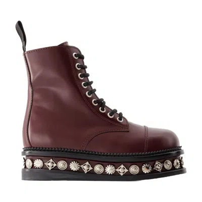 Toga Stud-embellished Leather Boots In Burgundy