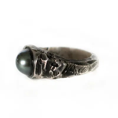 Lef Jewelry Men's Silver The Black Pearl- Tahiti Pearl Signet Ring In Silver