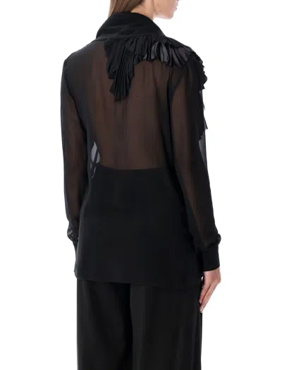 Alberta Ferretti Asymmetrical Ruffle Black Silk Blouse In Black
