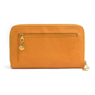 Pre-owned Chanel Orange Grained Calfskin Long Wallet (bi-fold) ()
