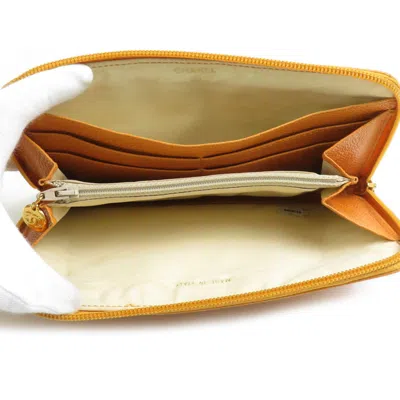 Pre-owned Chanel Orange Grained Calfskin Long Wallet (bi-fold) ()