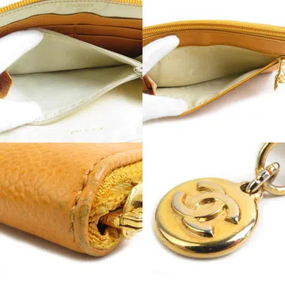 Pre-owned Chanel Orange Grained Calfskin Long Wallet (bi-fold) ()