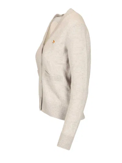 Maison Kitsuné Baby Fox Lambswool Boxy Cardigan Knitwear Grey In Neutral