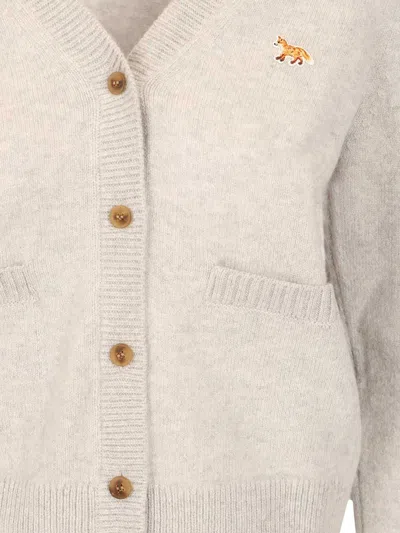 Maison Kitsuné Baby Fox Lambswool Boxy Cardigan Knitwear Grey In Neutral