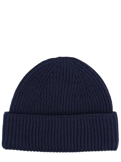 Maison Kitsuné Beanie With Fox Patch In Blue