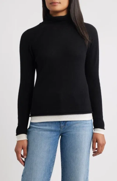 Griffen Layered Look Wool & Cashmere Turtleneck Sweater In Multi