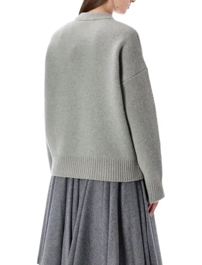 Ami Alexandre Mattiussi Crew Neck White Heart Sweater In Gray