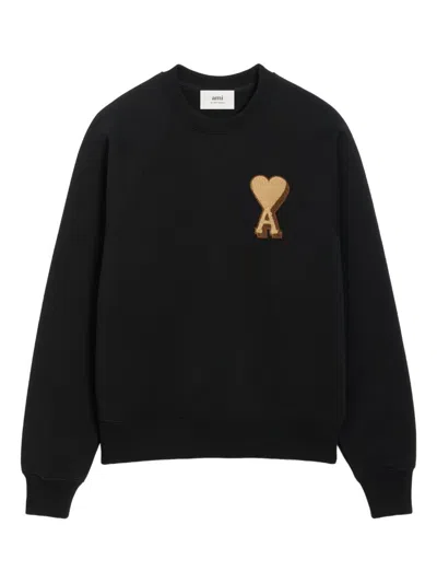 Ami Alexandre Mattiussi Classic Crew Neck Sweatshirt With Iconic Heart Emblem In Black