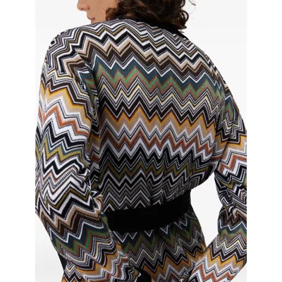 Missoni Relaxed Fit Cardigan With Belt And Chevron Pattern In Multi