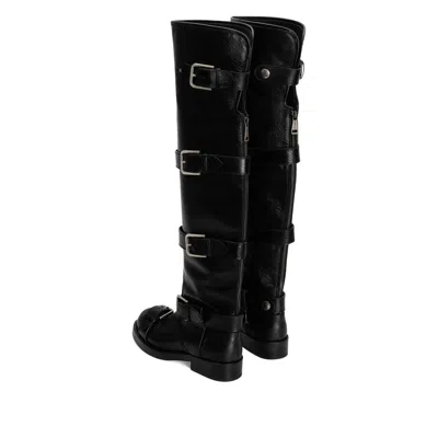 Dolce & Gabbana Bernini Buckled Crinkled-leather Over-the-knee Boots In Black
