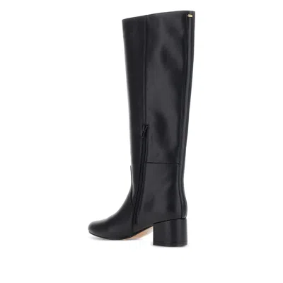Twinset Knee-high Calf Leather Ankle Boots With Silhouette In Black
