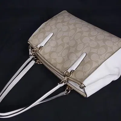 Pre-owned Coach Beige Ivory Pvc Leather Handbag Shoulder Bag Tote Bag ()