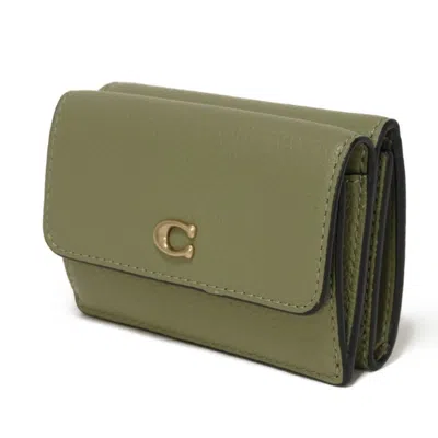 Pre-owned Coach Green Khaki Leather Wallet (tri-fold) () In Multi