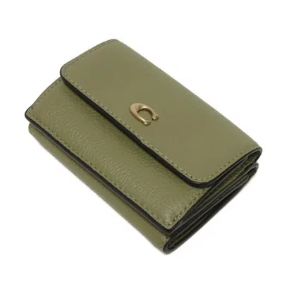 Pre-owned Coach Green Khaki Leather Wallet (tri-fold) () In Multi