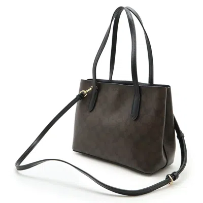Pre-owned Coach Signature Black Brown Signature Line Leather Pvc Shoulder Bag Tote Bag ()