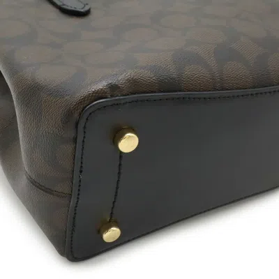 Pre-owned Coach Signature Black Brown Signature Line Leather Pvc Shoulder Bag Tote Bag ()