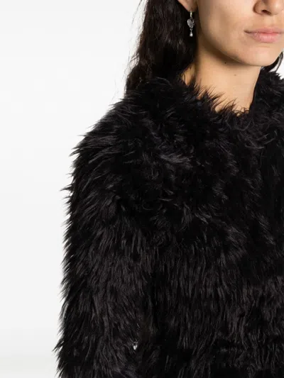 Comme Des Garçons Soft Faux-fur Long-sleeved Top With High-low Hem In Black