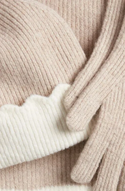 Treasure & Bond Scalloped Scarf, Beanie & Gloves Set In Brown